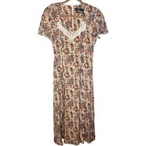 Ariana Vintage Floral Cottagecore Lace Neckline Maxi Dress size 7